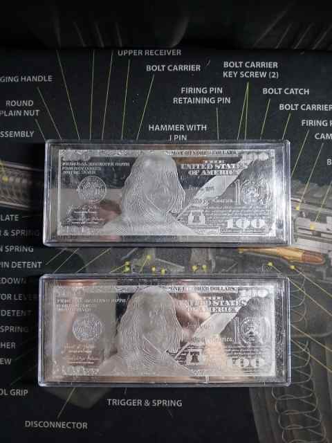 I have 2 4oz Silver bars shaped as $100 Bills