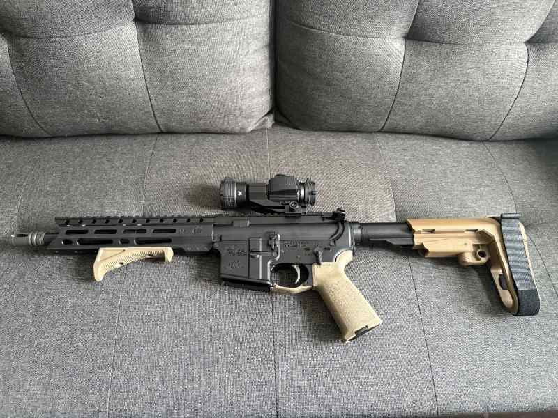 300 Blackout AR Pistol – FDE Furniture – Red Dot