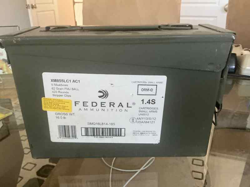 Federal 5.56x45mm 62 grain FMJ ball 420 rounds