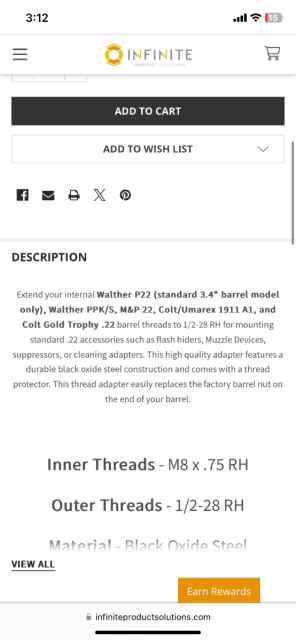 Walther .22 thread adapter , swap for sig mosquito